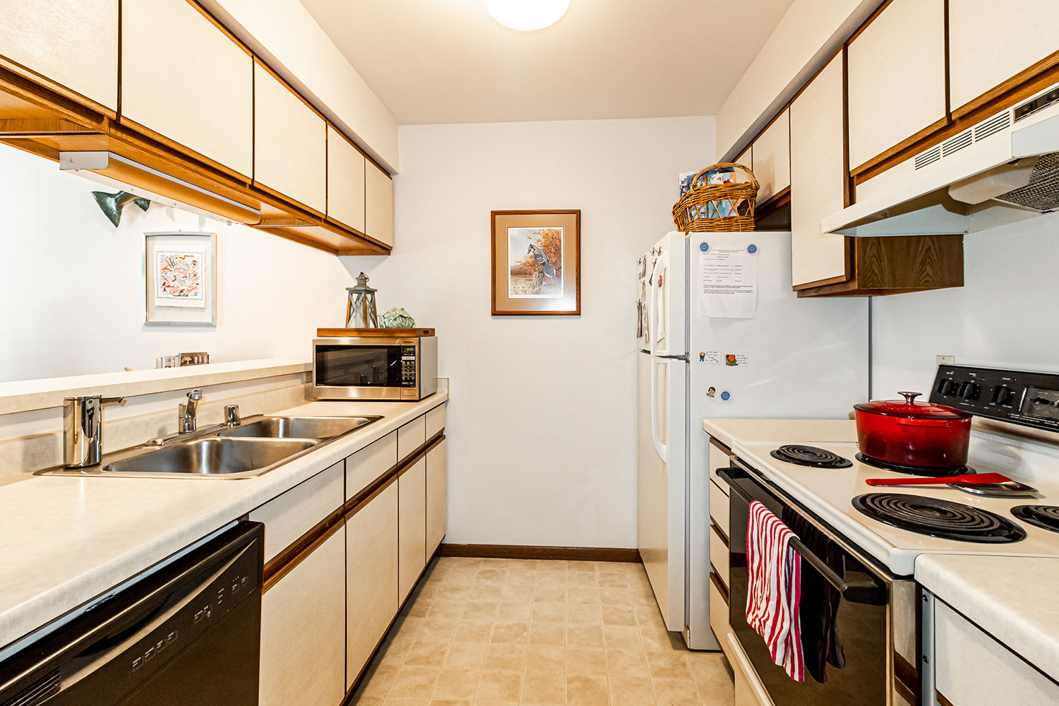 An apartment galley kitchen