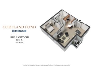 Floor Plan for Cortland Pond One Bedroom Unit A at 851 square feet