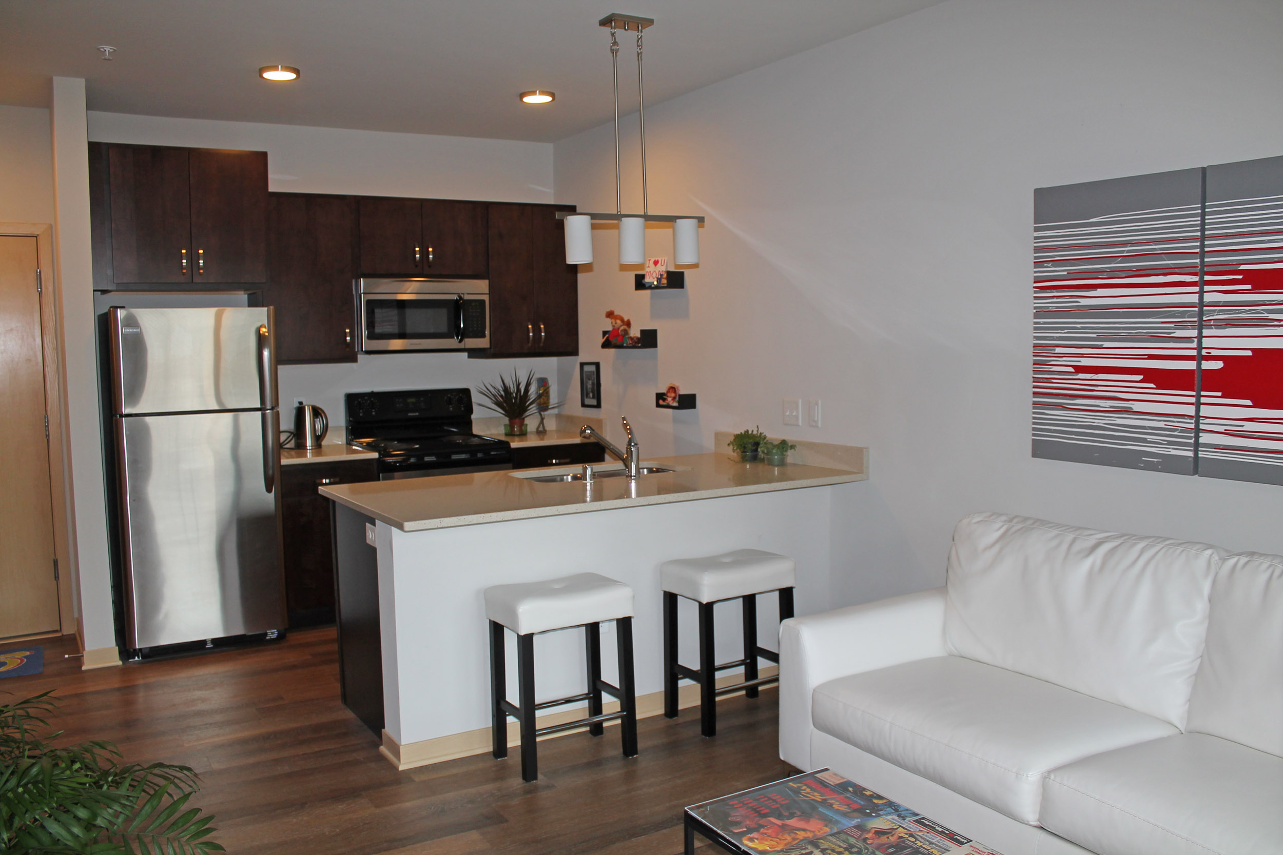 Capitol's Edge Apartments - Living Room Kitchen