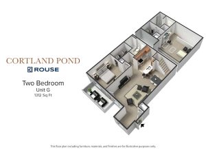 Floor Plan for Cortland Pond Two Bedroom Unit G at 1312 square feet