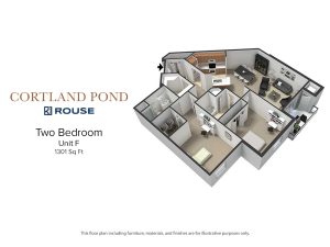 Floor Plan for Cortland Pond Two Bedroom Unit F at 1301 square feet