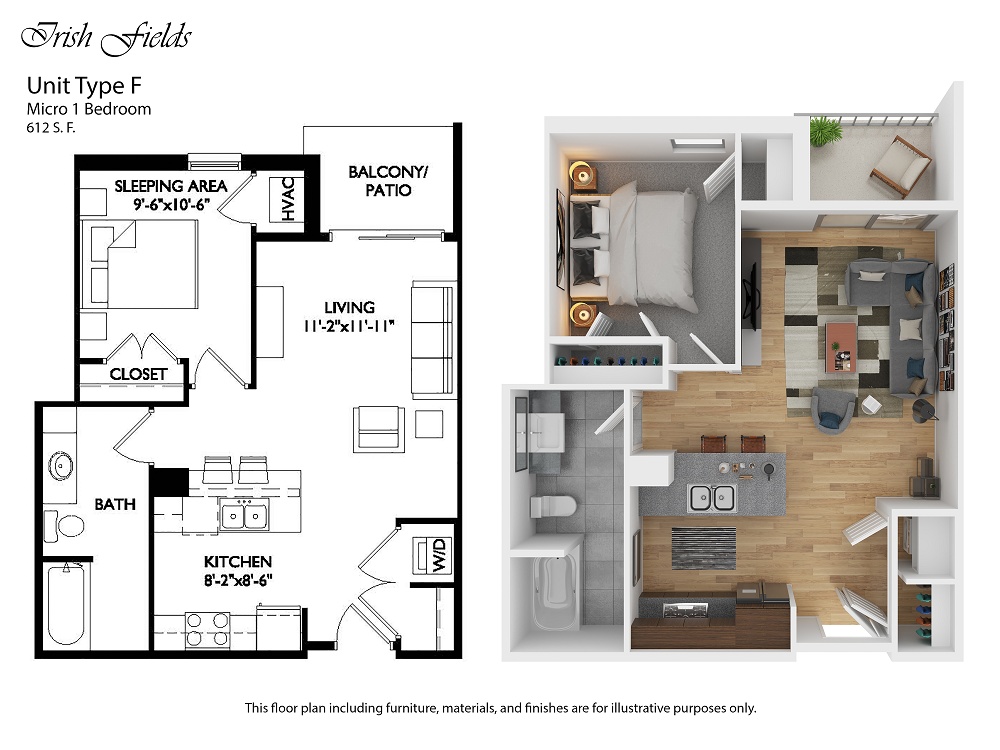 Irish Fields floor plan Micro 1 Bedroom - F