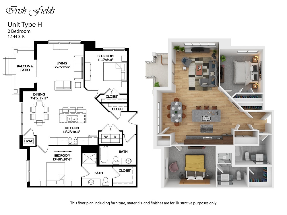 Irish Fields floor plan 2 Bedroom - H