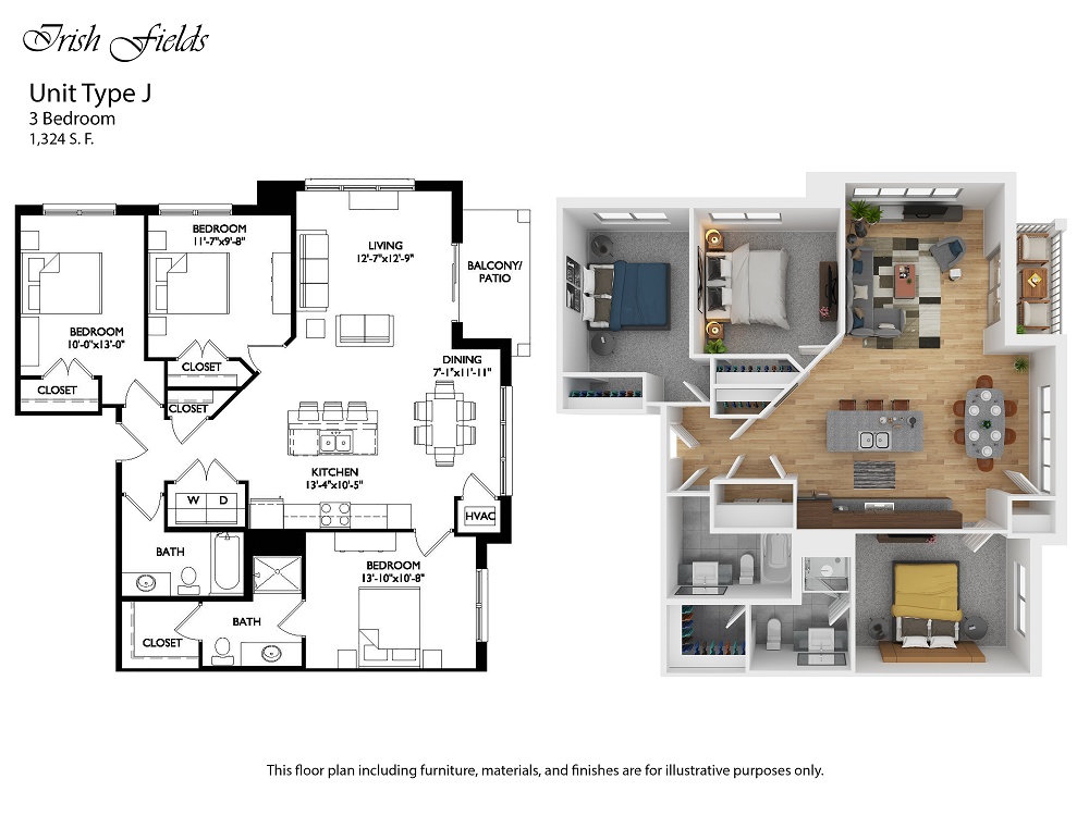 Irish Fields floor plan 3 Bedroom - J