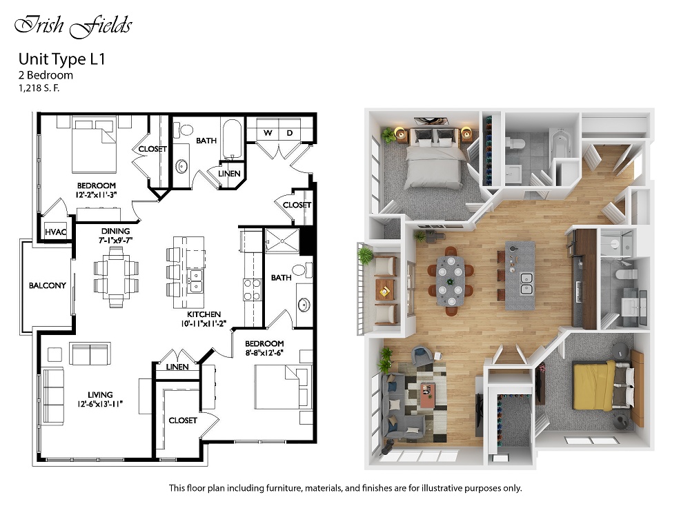 Irish Fields floor plan 2 Bedroom - L1
