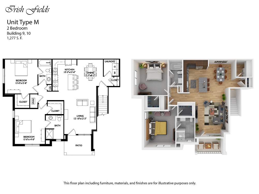 Irish Fields floor plan 2 Bedroom - M