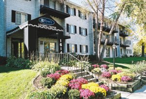 Front walk and garden of apartment complex