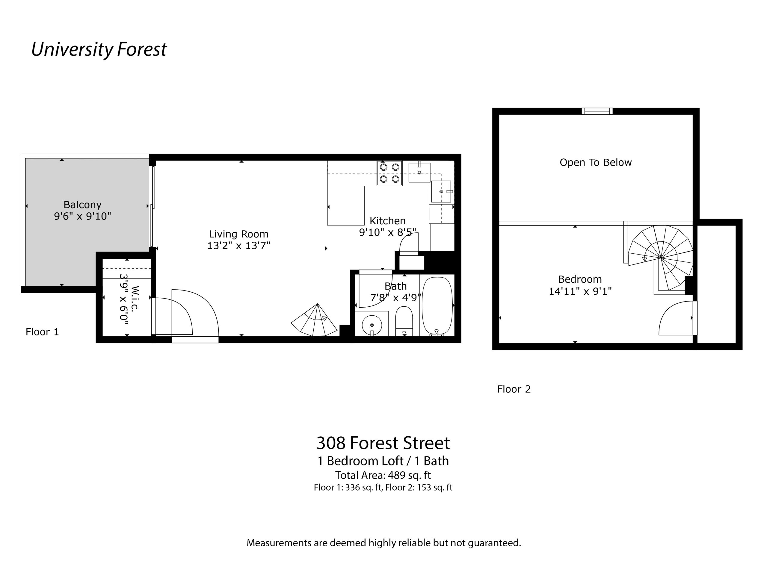 University Forest 1 Bedroom + Loft floor plans