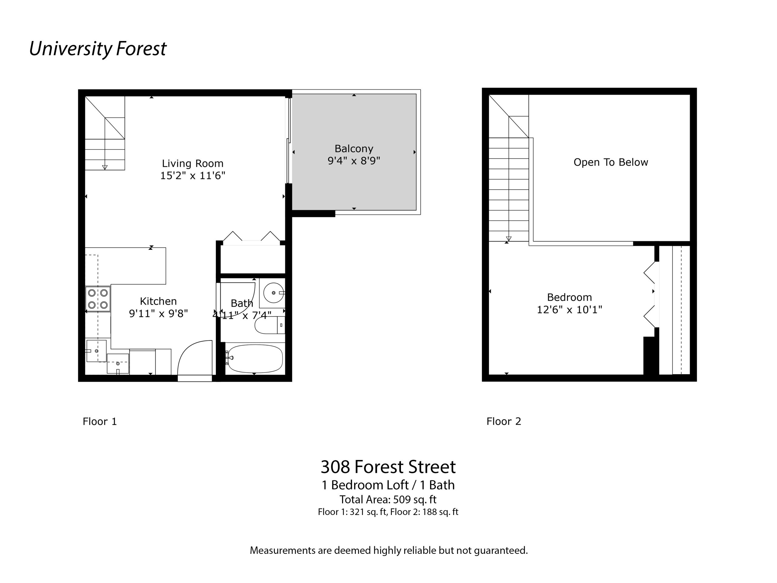 University Forest 1 Bedroom + Loft floor plans