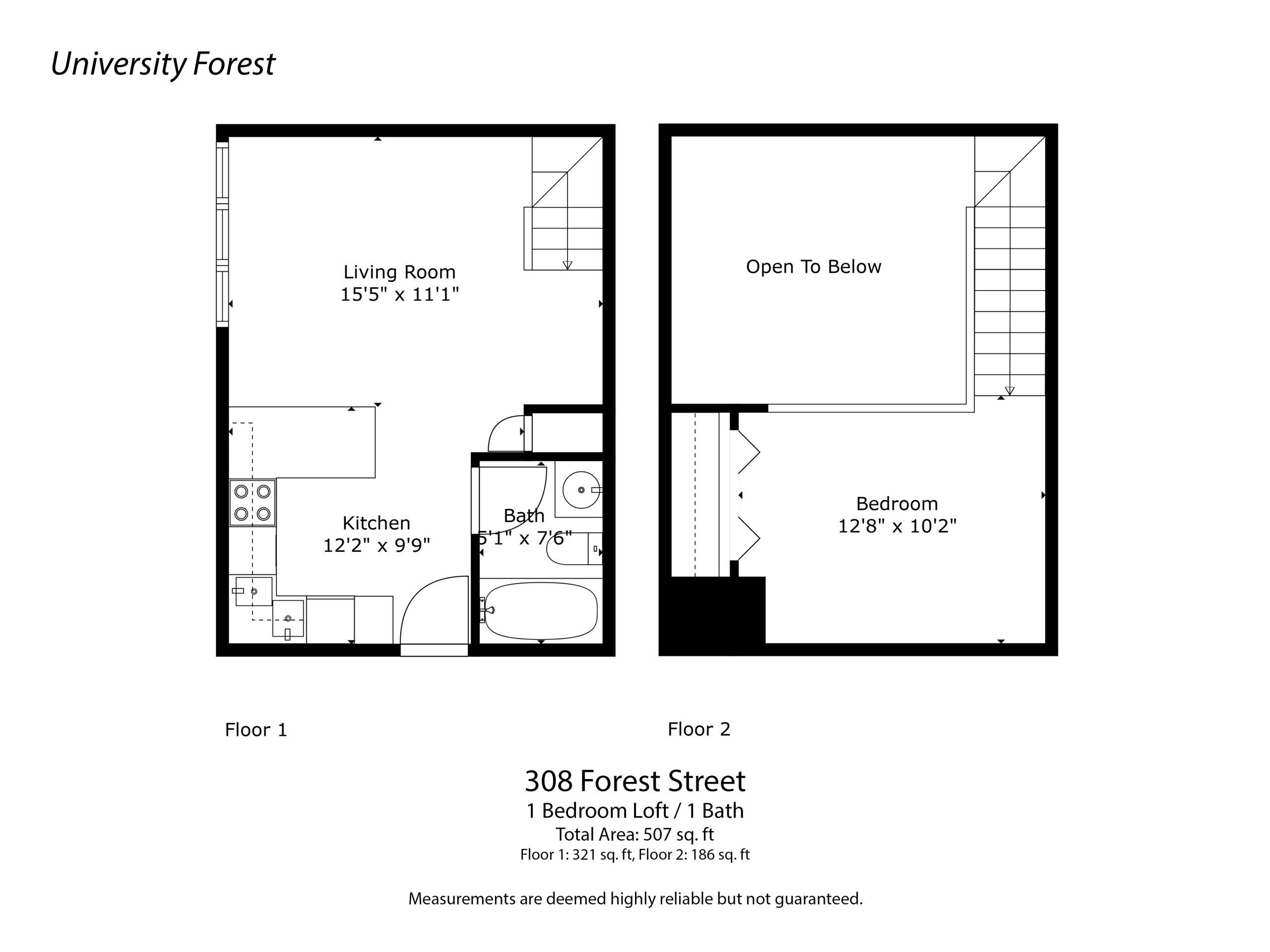 University Forest 1 Bedroom + Loft floor plans